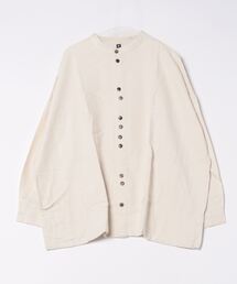 【チャイハネ】コットンヘリンボーン バンドカラーMEN'Sシャツ