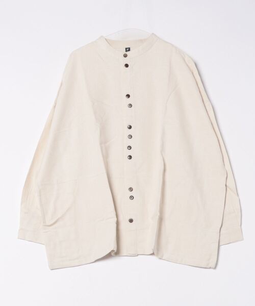 【チャイハネ】コットンヘリンボーン バンドカラーMEN'Sシャツ（シャツ/ブラウス）｜チャイハネ（チャイハネ）
