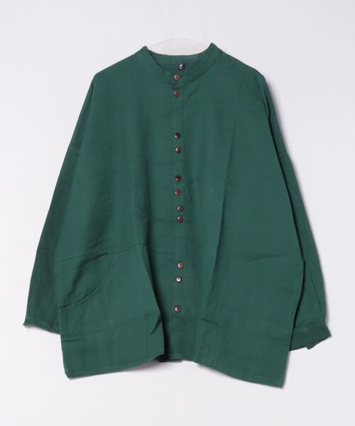 【チャイハネ】コットンヘリンボーン バンドカラーMEN'Sシャツ（シャツ/ブラウス）｜チャイハネ（チャイハネ）シャツ/ブラウス