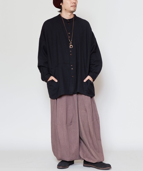 【チャイハネ】コットンヘリンボーン バンドカラーMEN'Sシャツ（シャツ/ブラウス）｜チャイハネ（チャイハネ）