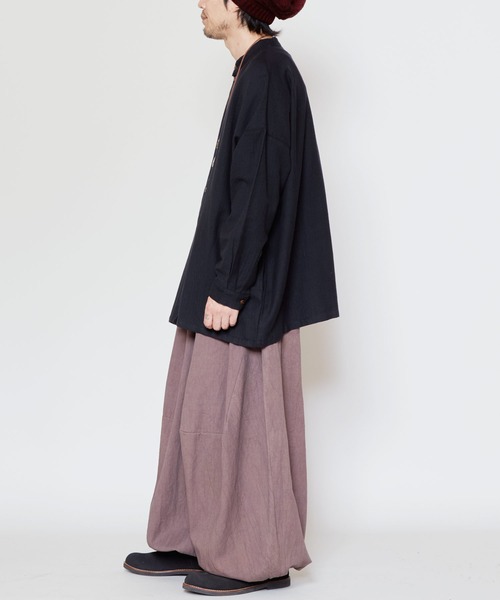 【チャイハネ】コットンヘリンボーン バンドカラーMEN'Sシャツ（シャツ/ブラウス）｜チャイハネ（チャイハネ）