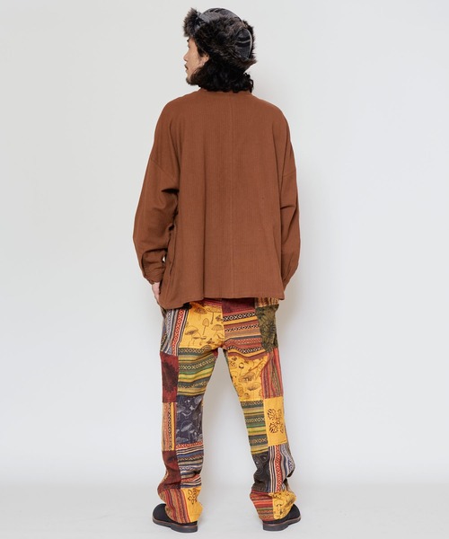 【チャイハネ】コットンヘリンボーン バンドカラーMEN'Sシャツ（シャツ/ブラウス）｜チャイハネ（チャイハネ）