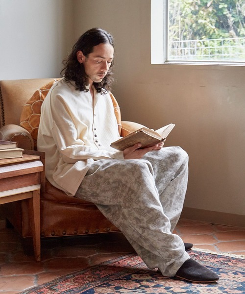【チャイハネ】コットンヘリンボーン バンドカラーMEN'Sシャツ（シャツ/ブラウス）｜チャイハネ（チャイハネ）