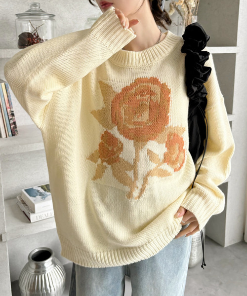 Ada.(エイダ)の「ローズ ジャガード オーバーサイズ ニット(ニット/セーター・レディース・ブラック/アイボリー/ネイビー/ホワイト・FREE)」の18枚目の写真
