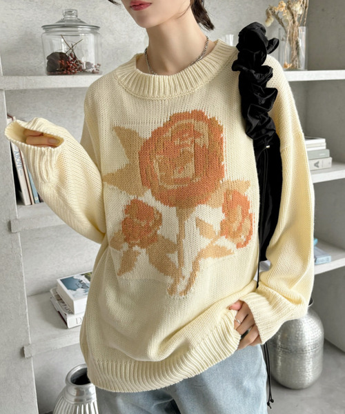 セール】ローズ ジャガード オーバーサイズ ニット（ニット/セーター