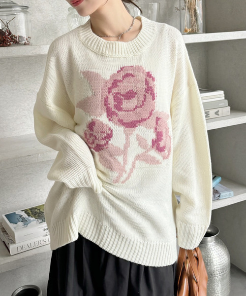 セール】ローズ ジャガード オーバーサイズ ニット（ニット/セーター