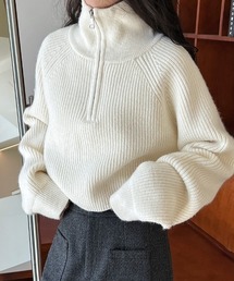 ハーフジップクロップド丈ニットプルオーバー