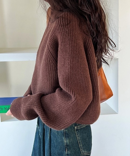 SHEENA(シーナ)の「ハーフジップクロップド丈ニットプルオーバー(ニット/セーター・レディース・オフホワイト/ブラック/レッド/モカ・M)」の9枚目の写真