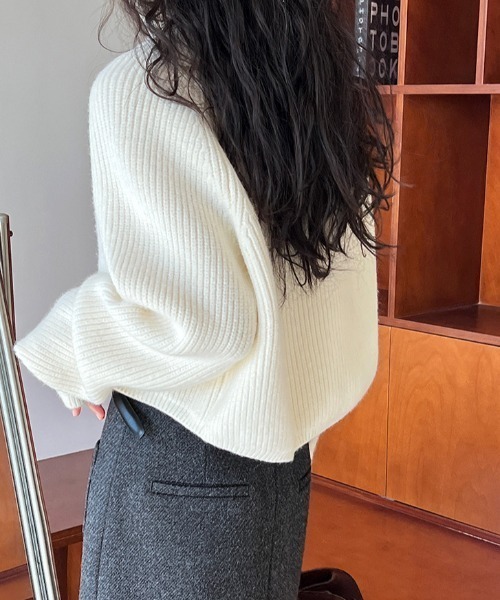 セール】ハーフジップクロップド丈ニットプルオーバー（ニット