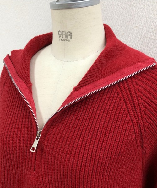 セール】ハーフジップクロップド丈ニットプルオーバー（ニット