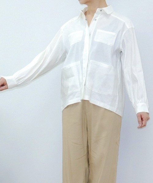 aunt lily（アントリリー）の「リネン ストレッチ シャツブルゾン（ブルゾン・レディース・ブルーグリーン/サンドベージュ/ブラック/ホワイト・13号/11号/9号/7号）」の2枚目の写真