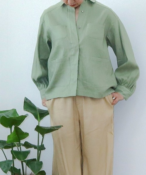 aunt lily（アントリリー）の「リネン ストレッチ シャツブルゾン（ブルゾン・レディース・ブルーグリーン/サンドベージュ/ブラック/ホワイト・13号/11号/9号/7号）」の4枚目の写真