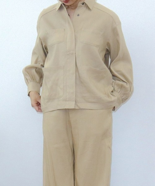 aunt lily（アントリリー）の「リネン ストレッチ シャツブルゾン（ブルゾン・レディース・ブルーグリーン/サンドベージュ/ブラック/ホワイト・13号/11号/9号/7号）」の3枚目の写真