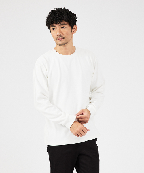 ABAHOUSE GRAY(アバハウスグレイ)の「【起毛スムース】パウダーストレッチ クルーネック カットソー(Tシャツ/カットソー・メンズ・モカ/ブラック/グレイッシュベージュ/ホワイト/チャコールグレー・46/48)」の2枚目の写真
