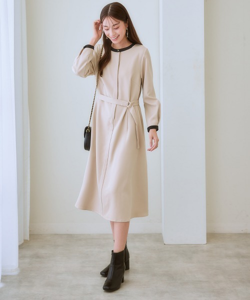 7days Life Styling(セブンデイズライフスタイリング)の「ベルト付き配色ワンピース<大きいサイズ有>(ワンピース・レディース・ブラック/グレイッシュベージュ・LL/L/M/S/6L/5L/4L/3L)」の4枚目の写真