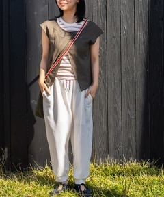 2WAY麻レーヨンフレンチスリーブブラウス