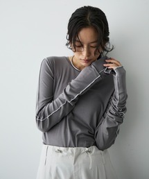 バイカラーシームロングスリーブトップス