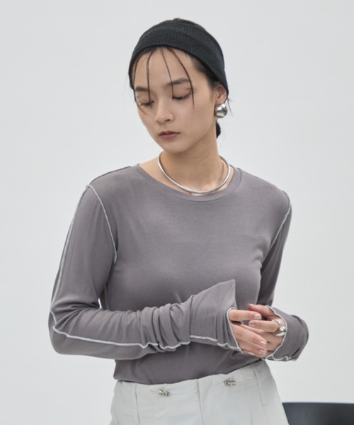 DFFUR.（ディフル）の「バイカラーシームロングスリーブトップス（Tシャツ/カットソー・レディース・オフホワイト/グレー・FREE）」の21枚目の写真