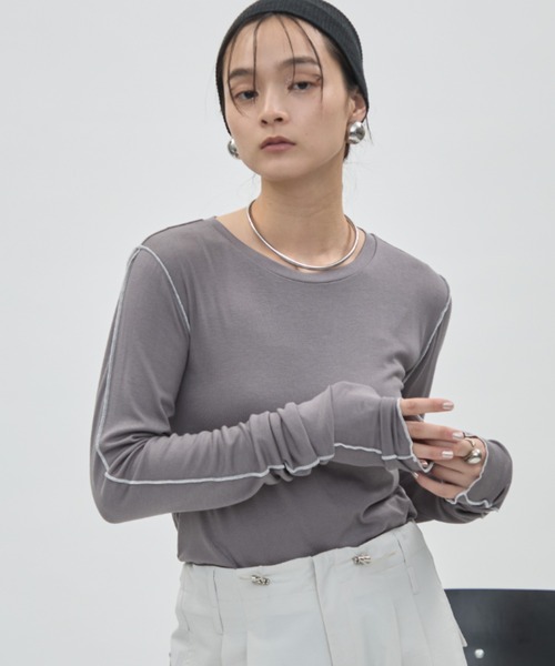 DFFUR.（ディフル）の「バイカラーシームロングスリーブトップス（Tシャツ/カットソー・レディース・オフホワイト/グレー・FREE）」の12枚目の写真