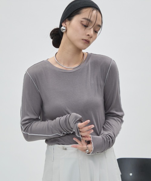 DFFUR.（ディフル）の「バイカラーシームロングスリーブトップス（Tシャツ/カットソー・レディース・オフホワイト/グレー・FREE）」の17枚目の写真