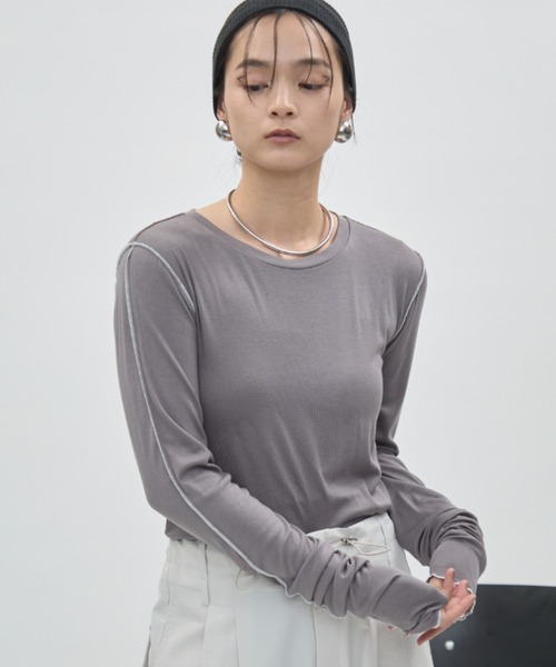 DFFUR.（ディフル）の「バイカラーシームロングスリーブトップス（Tシャツ/カットソー・レディース・オフホワイト/グレー・FREE）」の18枚目の写真