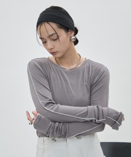 DFFUR.（ディフル）の「バイカラーシームロングスリーブトップス（Tシャツ/カットソー・レディース・オフホワイト/グレー・FREE）」の10枚目の写真
