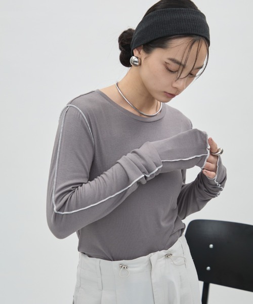 DFFUR.（ディフル）の「バイカラーシームロングスリーブトップス（Tシャツ/カットソー・レディース・オフホワイト/グレー・FREE）」の15枚目の写真