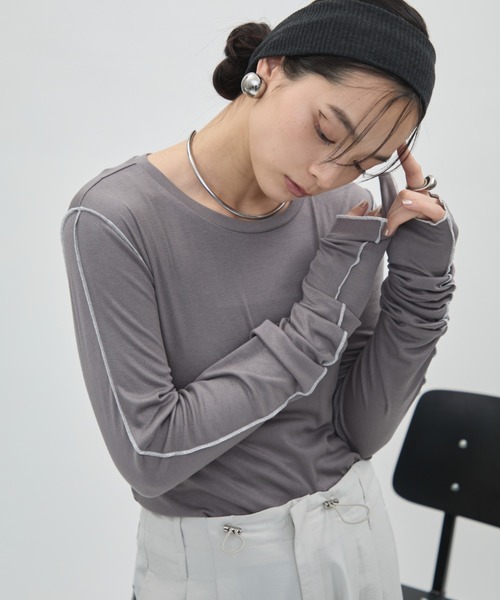 DFFUR.（ディフル）の「バイカラーシームロングスリーブトップス（Tシャツ/カットソー・レディース・オフホワイト/グレー・FREE）」の16枚目の写真