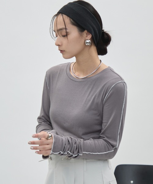 DFFUR.（ディフル）の「バイカラーシームロングスリーブトップス（Tシャツ/カットソー・レディース・オフホワイト/グレー・FREE）」の20枚目の写真