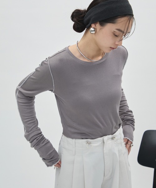 DFFUR.（ディフル）の「バイカラーシームロングスリーブトップス（Tシャツ/カットソー・レディース・オフホワイト/グレー・FREE）」の22枚目の写真