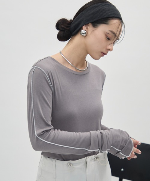 DFFUR.（ディフル）の「バイカラーシームロングスリーブトップス（Tシャツ/カットソー・レディース・オフホワイト/グレー・FREE）」の19枚目の写真