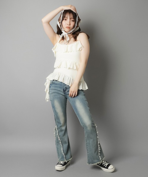 ≪リバイバルギャルパンツ≫'美脚効果マシマシフリンジ'デニム
