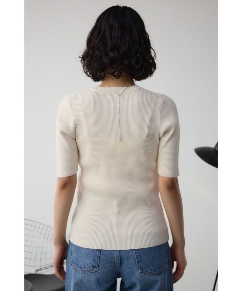 AZUL by moussy(アズールバイマウジー)の「ハーフスリーブクルーネックリブトップス(ニット/セーター・レディース・ホワイト系その他/ブラック系その他/アイボリー/グレー/ブラック/グリーン・SMALL/MEDIUM)」の12枚目の写真