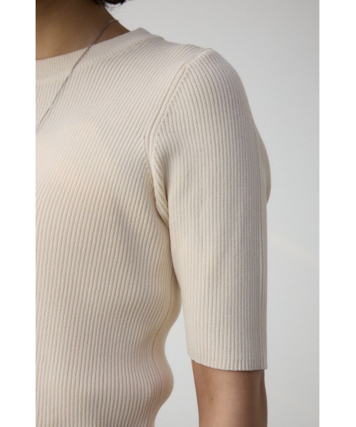 AZUL by moussy(アズールバイマウジー)の「ハーフスリーブクルーネックリブトップス(ニット/セーター・レディース・ホワイト系その他/ブラック系その他/アイボリー/グレー/ブラック/グリーン・SMALL/MEDIUM)」の14枚目の写真