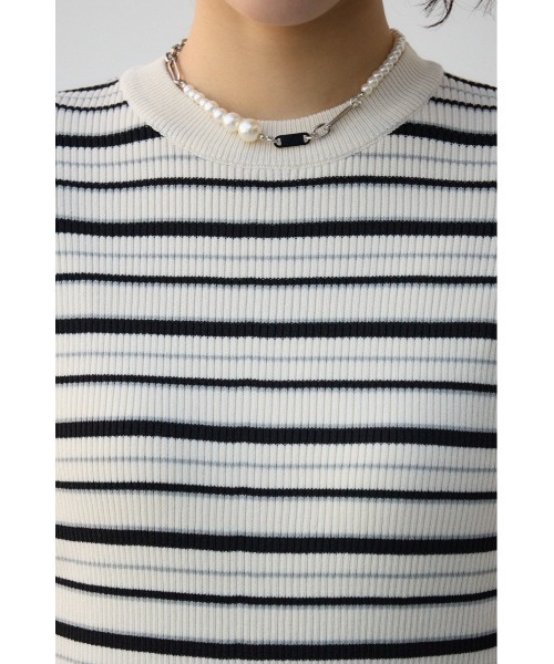 セール】ハーフスリーブクルーネックリブトップス（ニット