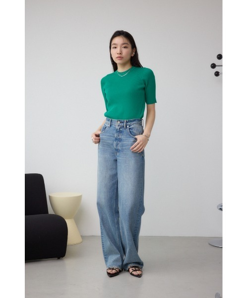 良品☆オブリ ニット クルーネック パフスリーブ くすみブルー