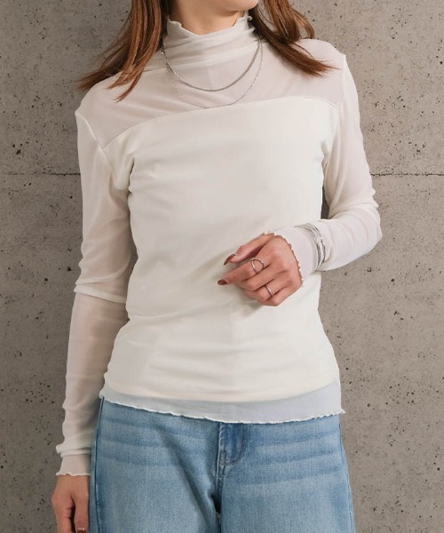 aquagarage(アクアガレージ)の「裏起毛シアートップス(Tシャツ/カットソー・レディース・ブラック/アイボリー/グレー・M/L)」の4枚目の写真