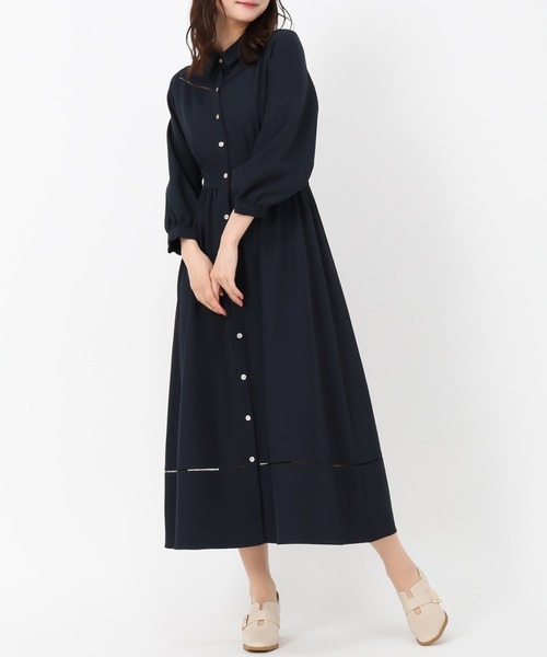 MISCH MASCH（ミッシュマッシュ）の「ハシゴレース切替シャツワンピース（ワンピース・レディース・ベージュ/ネイビー/ブルー・S/M）」の3枚目の写真