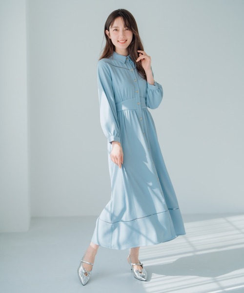 MISCH MASCH（ミッシュマッシュ）の「ハシゴレース切替シャツワンピース（ワンピース・レディース・ベージュ/ネイビー/ブルー・S/M）」の6枚目の写真