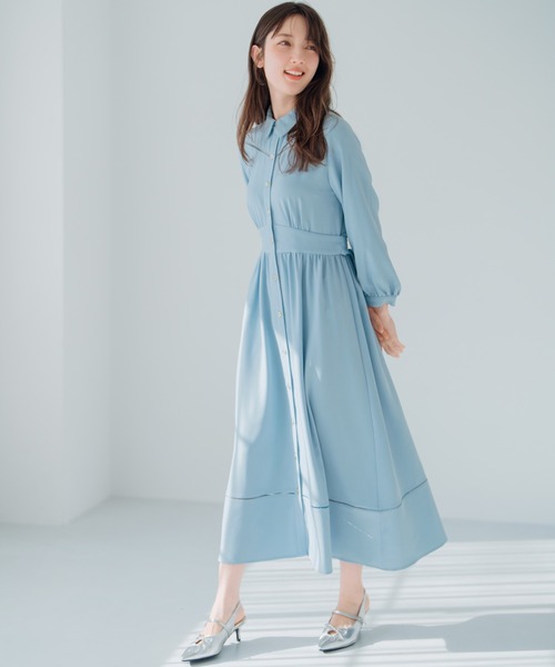 MISCH MASCH（ミッシュマッシュ）の「ハシゴレース切替シャツワンピース（ワンピース・レディース・ベージュ/ネイビー/ブルー・S/M）」の7枚目の写真