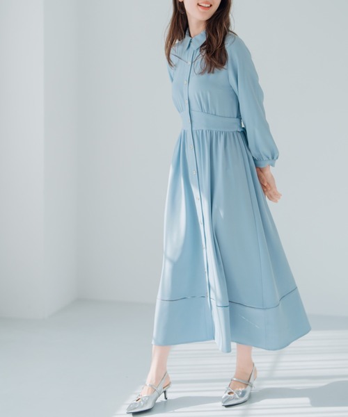 MISCH MASCH（ミッシュマッシュ）の「ハシゴレース切替シャツワンピース（ワンピース・レディース・ベージュ/ネイビー/ブルー・S/M）」の4枚目の写真