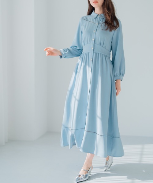 MISCH MASCH（ミッシュマッシュ）の「ハシゴレース切替シャツワンピース（ワンピース・レディース・ベージュ/ネイビー/ブルー・S/M）」の5枚目の写真