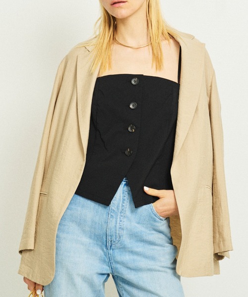 Rouge vif（ルージュヴィフ）の「シングルテーラージャケット/軽羽織/ライトアウター/春服/オフィスカジュアル/手洗い可能/ポケット付き（テーラードジャケット・レディース・ブラック/ベージュ/セージグリーン・38/36）」の6枚目の写真