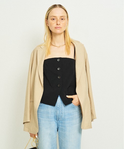 Rouge vif（ルージュヴィフ）の「シングルテーラージャケット/軽羽織/ライトアウター/春服/オフィスカジュアル/手洗い可能/ポケット付き（テーラードジャケット・レディース・ブラック/ベージュ/セージグリーン・38/36）」の7枚目の写真