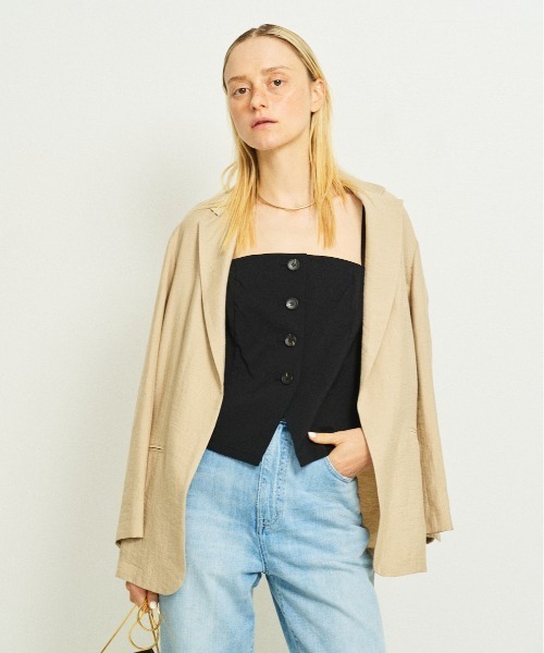 Rouge vif（ルージュヴィフ）の「シングルテーラージャケット/軽羽織/ライトアウター/春服/オフィスカジュアル/手洗い可能/ポケット付き（テーラードジャケット・レディース・ブラック/ベージュ/セージグリーン・38/36）」の8枚目の写真