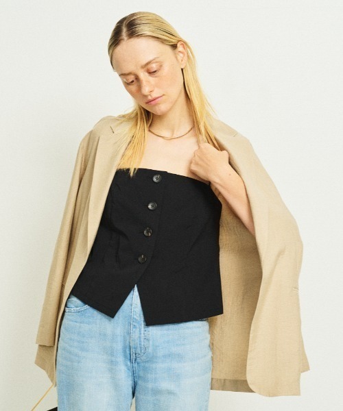 Rouge vif（ルージュヴィフ）の「シングルテーラージャケット/軽羽織/ライトアウター/春服/オフィスカジュアル/手洗い可能/ポケット付き（テーラードジャケット・レディース・ブラック/ベージュ/セージグリーン・38/36）」の10枚目の写真