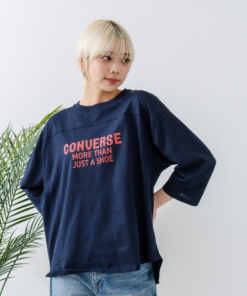 CONVERSE(コンバース)の「【CONVERSE/コンバース】8分袖 裾ラウンドTシャツ(Tシャツ/カットソー・レディース・ブラック/ネイビー/オフホワイト/エメラルド・MEDIUM/LARGE)」の4枚目の写真