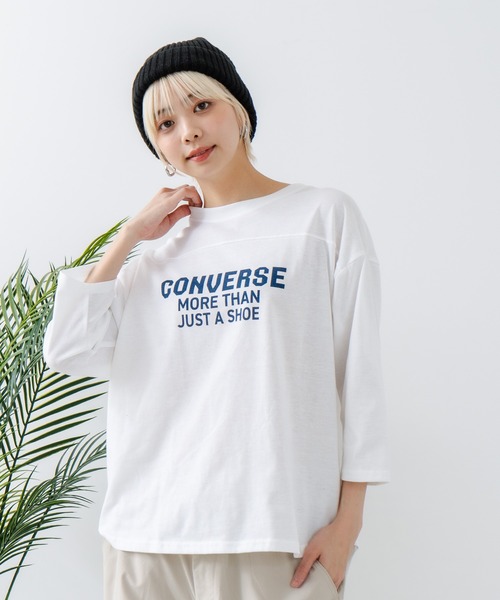 CONVERSE(コンバース)の「【CONVERSE/コンバース】8分袖 裾ラウンドTシャツ(Tシャツ/カットソー・レディース・ブラック/ネイビー/オフホワイト/エメラルド・MEDIUM/LARGE)」の2枚目の写真