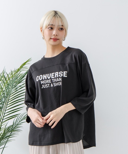 CONVERSE(コンバース)の「【CONVERSE/コンバース】8分袖 裾ラウンドTシャツ(Tシャツ/カットソー・レディース・ブラック/ネイビー/オフホワイト/エメラルド・MEDIUM/LARGE)」の1枚目の写真
