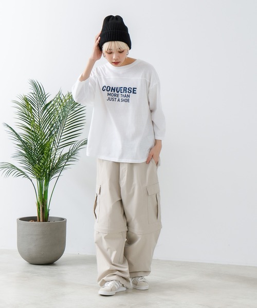CONVERSE(コンバース)の「【CONVERSE/コンバース】8分袖 裾ラウンドTシャツ(Tシャツ/カットソー・レディース・ブラック/ネイビー/オフホワイト/エメラルド・MEDIUM/LARGE)」の6枚目の写真
